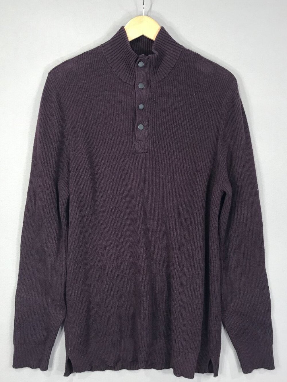 Express Sweater Mens XL Red Ribbed Knit Pullover 1/4 Zip Button Mock Long Sleeve